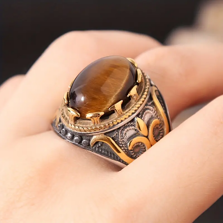 Olivenorma Trendy Vintage Men Oval Tiger Eye Ring