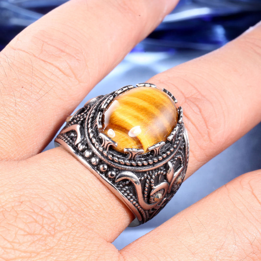 Olivenorma Trendy Vintage Men Oval Tiger Eye Ring