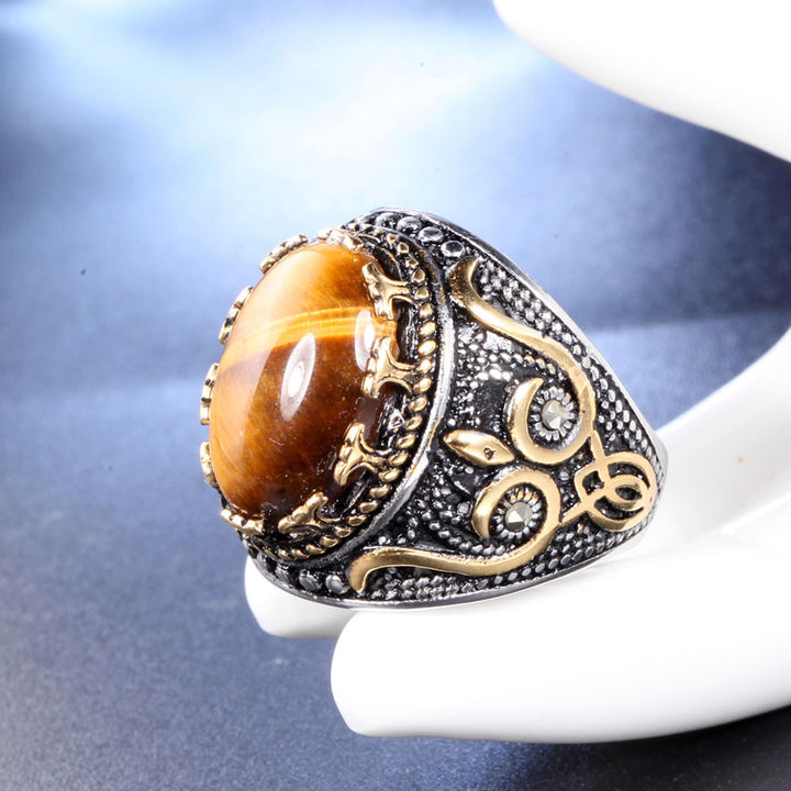 Olivenorma Trendy Vintage Men Oval Tiger Eye Ring