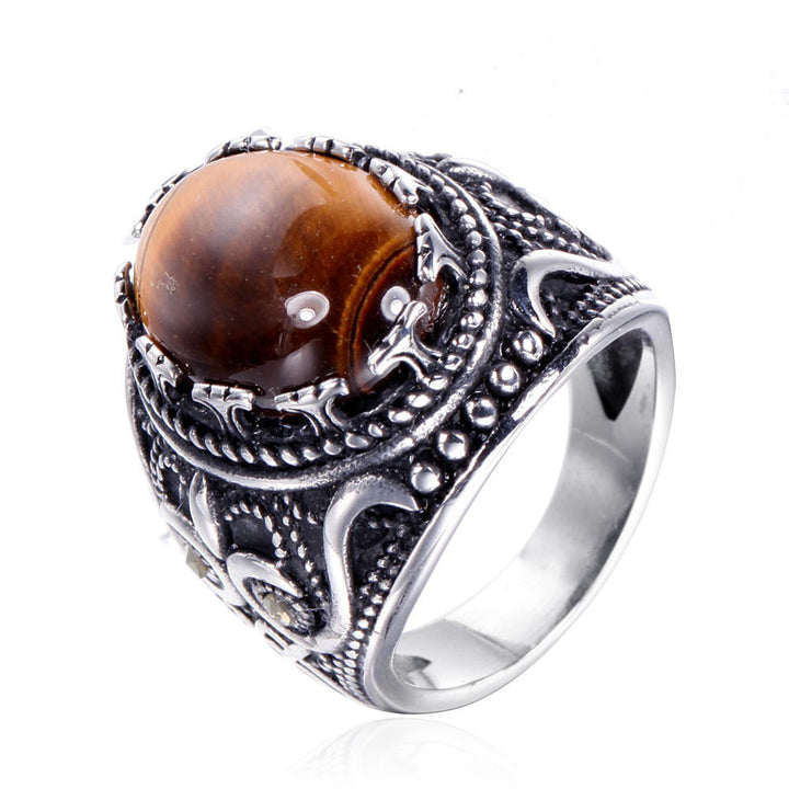 Olivenorma Trendy Vintage Men Oval Tiger Eye Ring