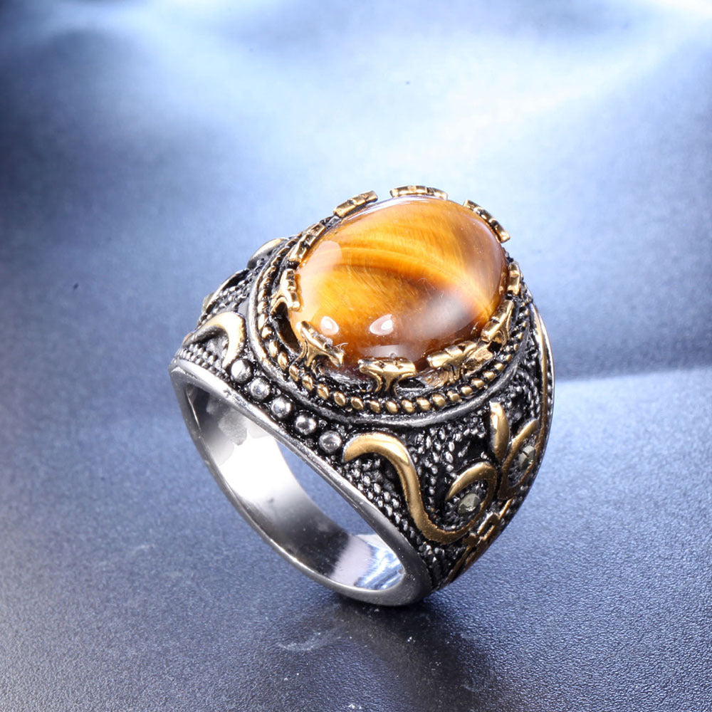 Olivenorma Trendy Vintage Men Oval Tiger Eye Ring