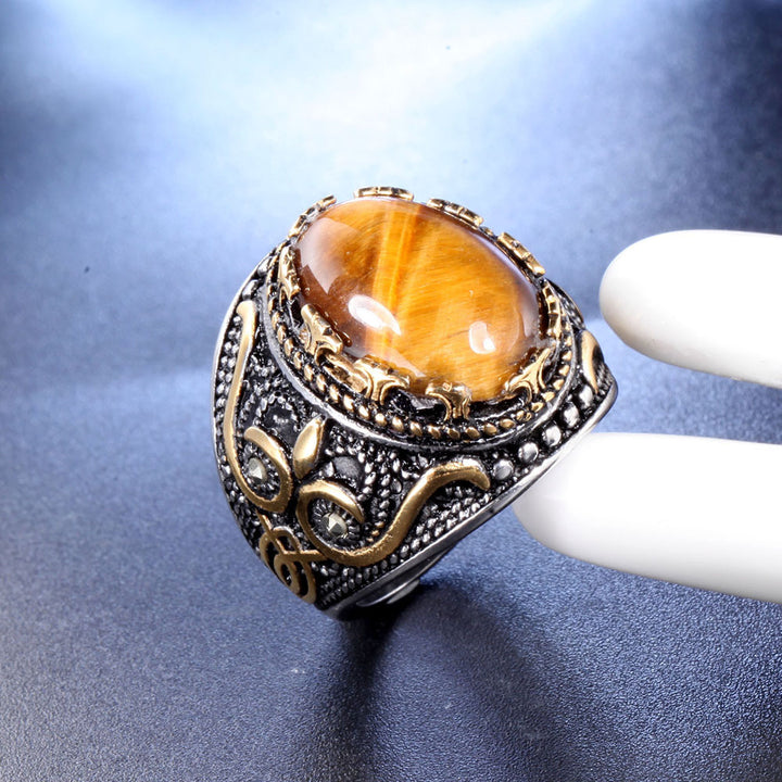 Olivenorma Trendy Vintage Men Oval Tiger Eye Ring