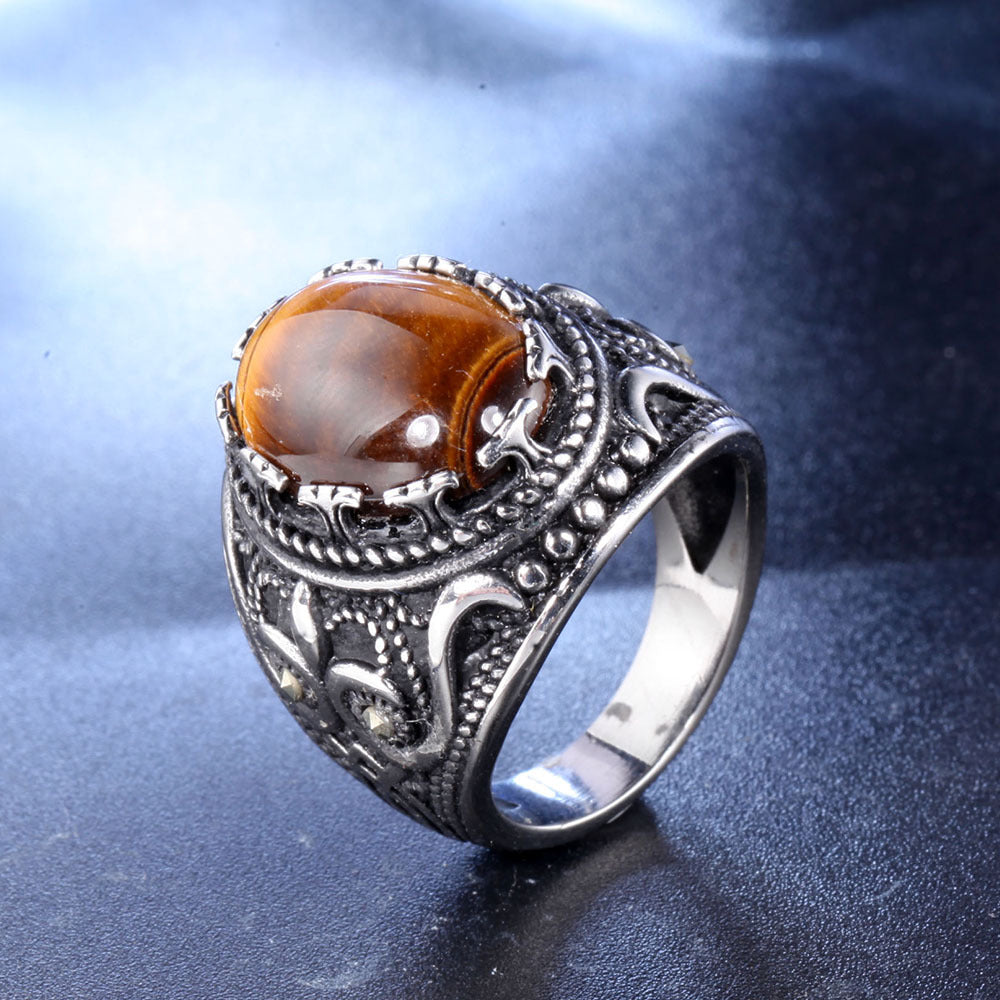 Olivenorma Trendy Vintage Men Oval Tiger Eye Ring