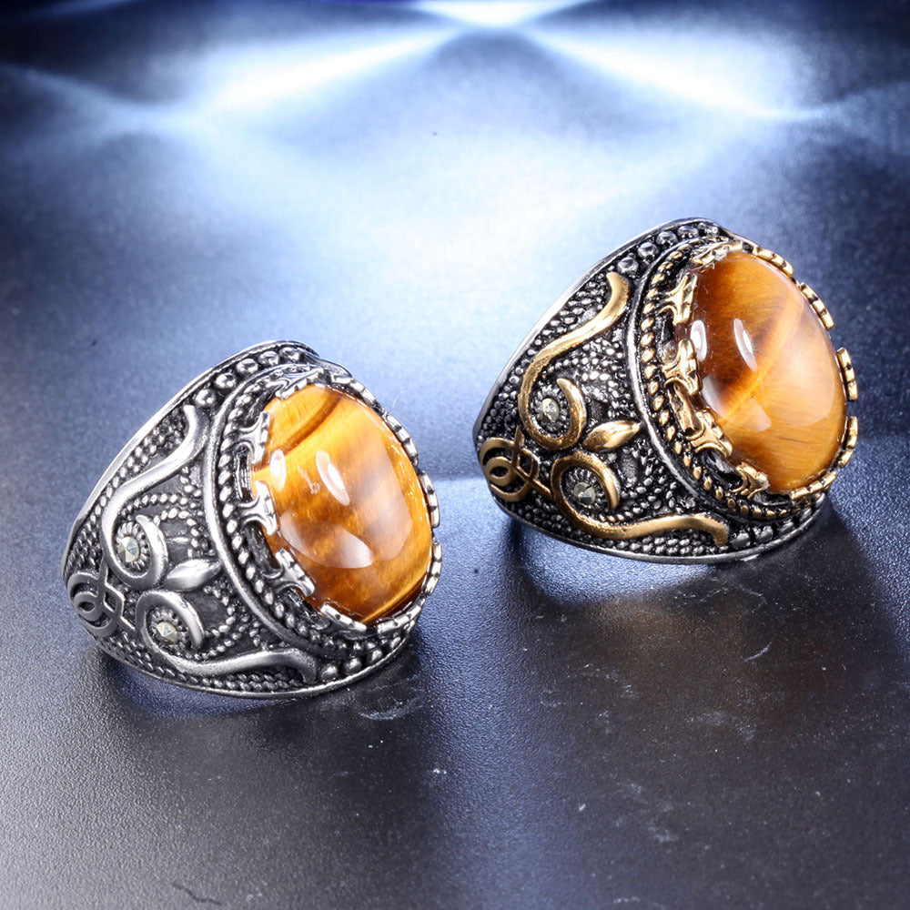 Olivenorma Trendy Vintage Men Oval Tiger Eye Ring