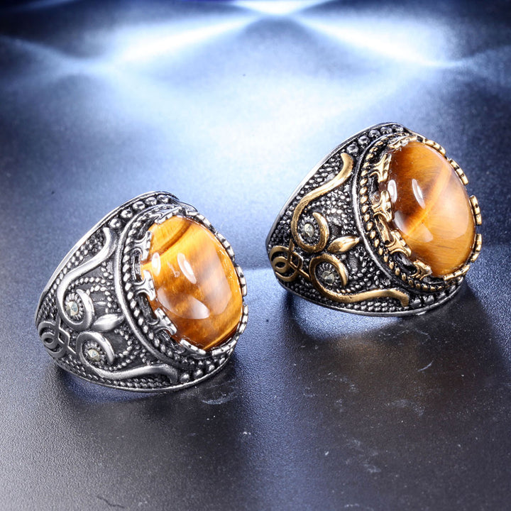 Olivenorma Trendy Vintage Men Oval Tiger Eye Ring