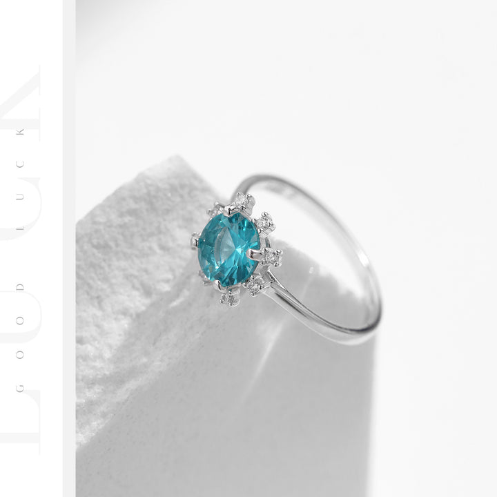 Olivenorma S925 Sterling Silver Paraiba Tourmaline Sunflower Ring - image 3