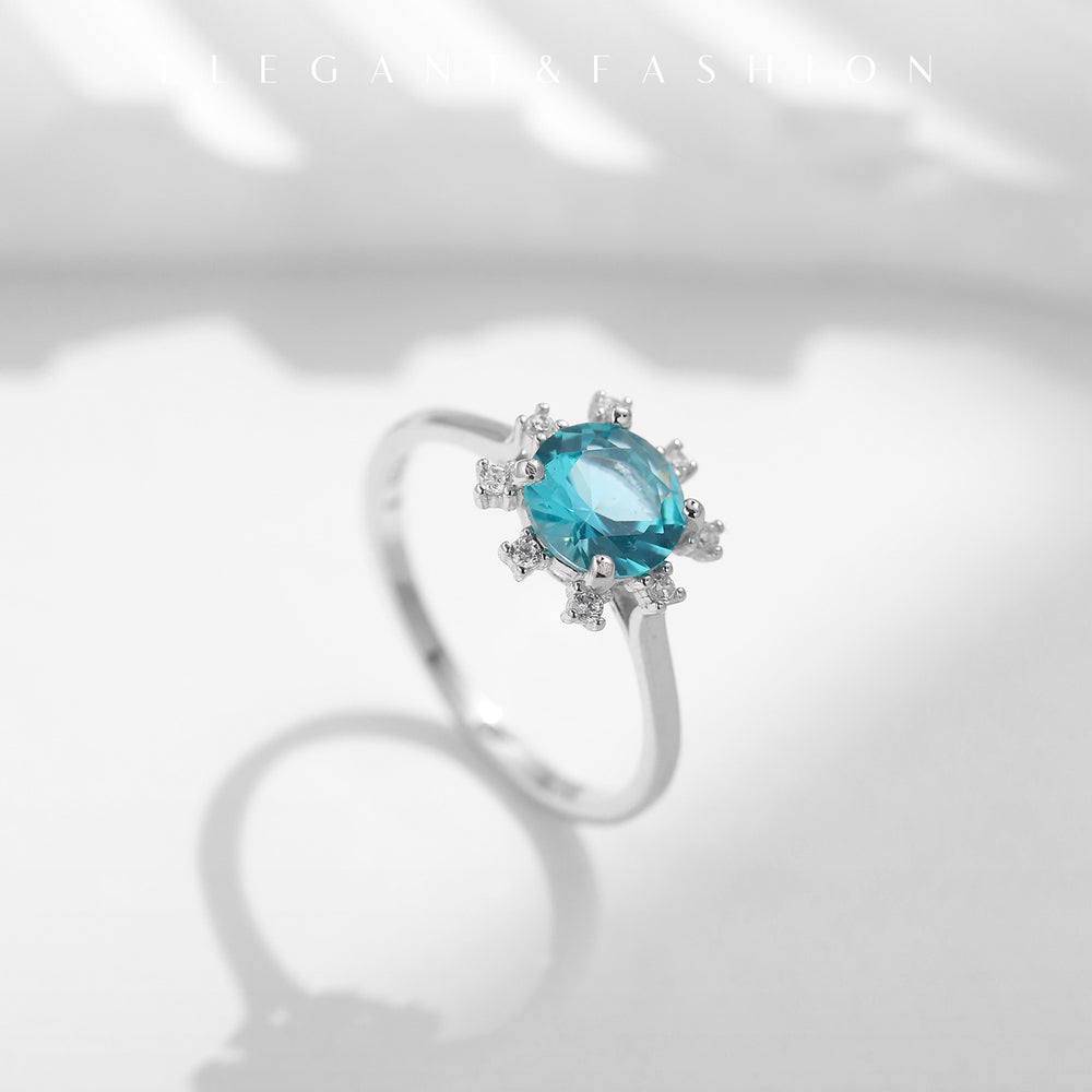 Olivenorma S925 Sterling Silver Paraiba Tourmaline Sunflower Ring - Sunflower - 9 - image 1