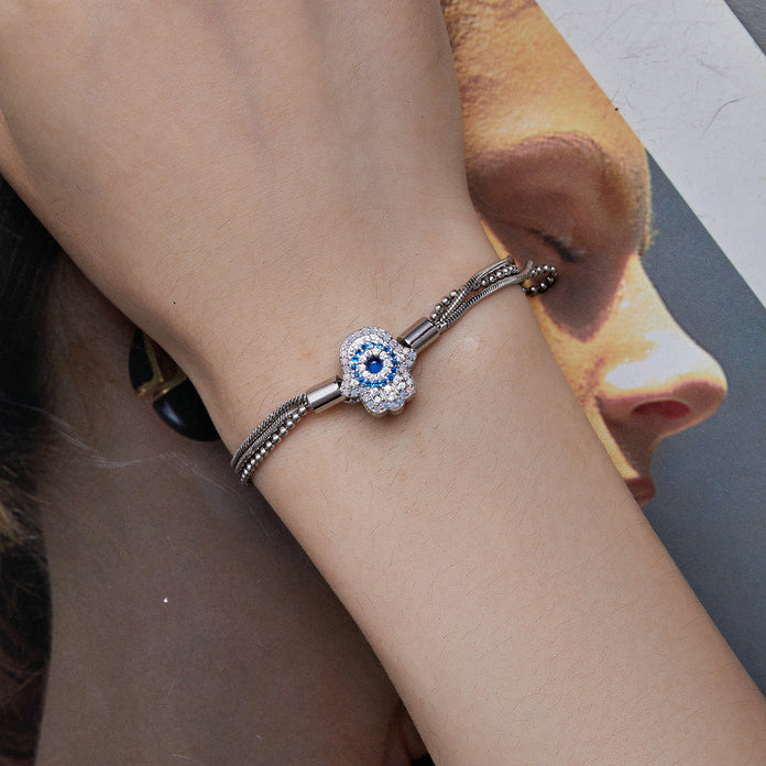 Olivenorma Sterling Silver S925 Hamsa Evil Eye Bracelet