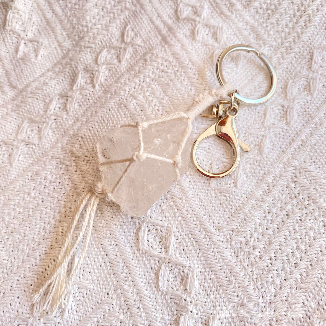 Olivenorma Natural Crystal Rough Stone Handwoven Keychain