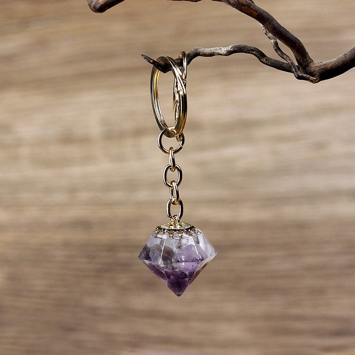 Olivenorma Natural Crystal Gravel Orgone Keychain - Labradorite&Amethyst - image 9