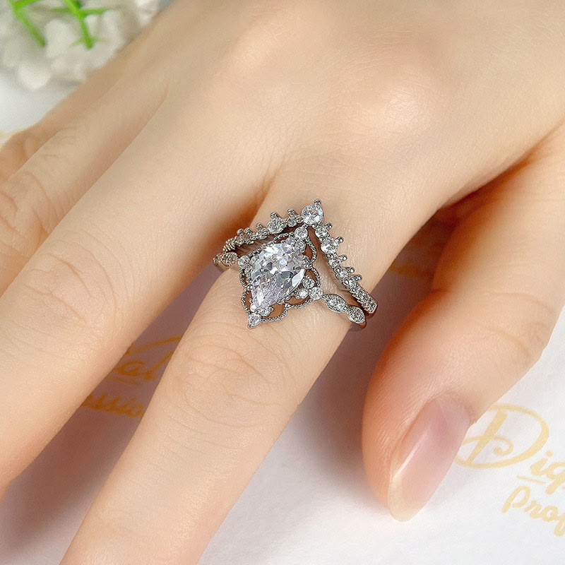FREE Today: "Cleansing Evil" - Waterdrop Lace Crown Moissanite Two-piece Ring Set - image 2