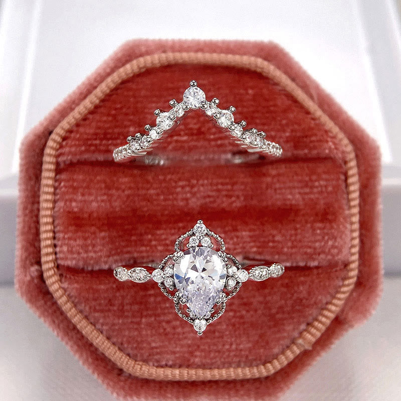 FREE Today: "Cleansing Evil" - Waterdrop Lace Crown Moissanite Two-piece Ring Set - image 6