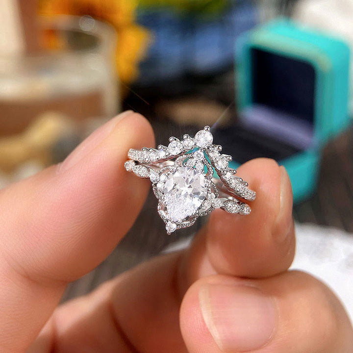 FREE Today: "Cleansing Evil" - Waterdrop Lace Crown Moissanite Two-piece Ring Set - image 3