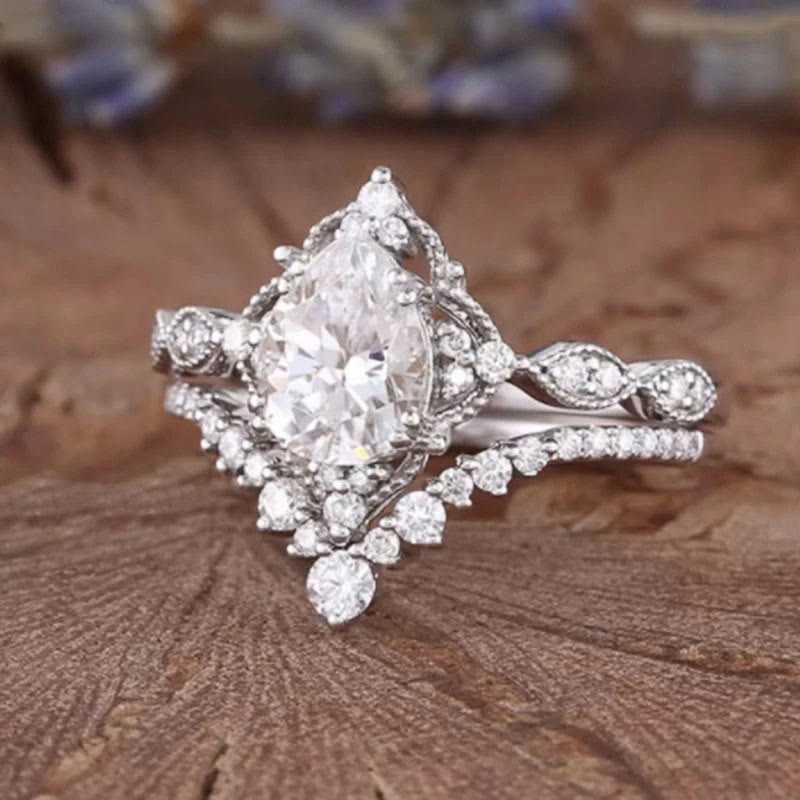 FREE Today: "Cleansing Evil" - Waterdrop Lace Crown Moissanite Two-piece Ring Set - image 4