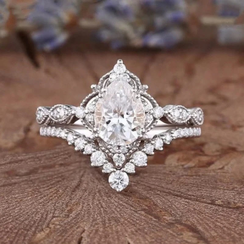 FREE Today: "Cleansing Evil" - Waterdrop Lace Crown Moissanite Two-piece Ring Set - 10 - image 0