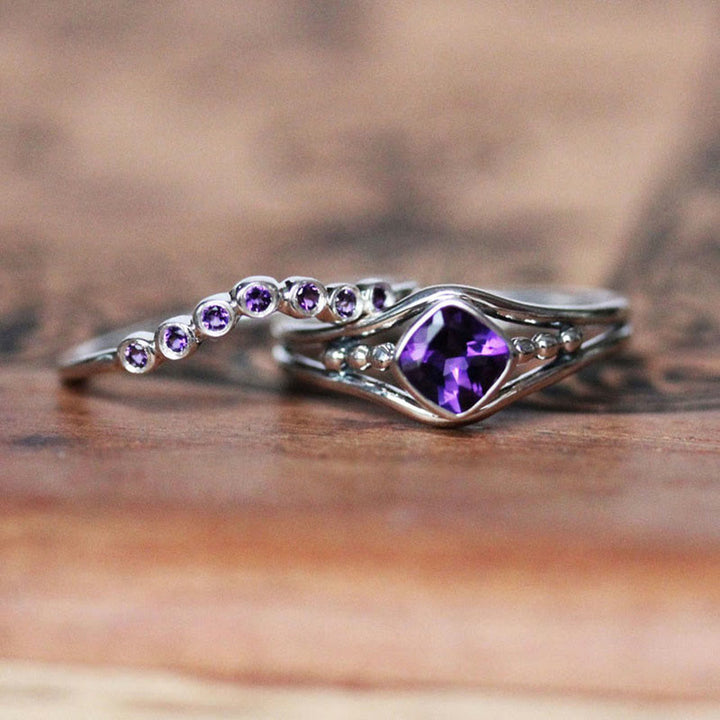 Olivenorma "Quiet Flame" - Amethyst Creative Two-piece Ring Set