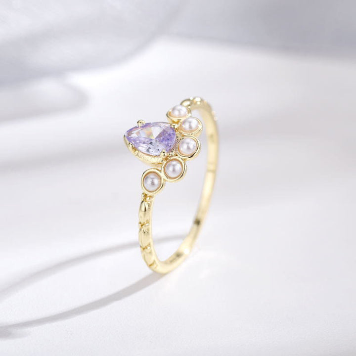 Olivenorma "The Stress Reliever" - S925 Silver Amethyst and Pearl Stackable Ring