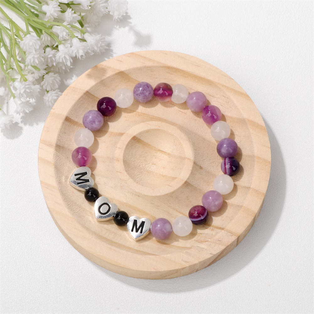 Olivenorma Purple Agate Lepidolite Mom Gift Beaded Bracelet