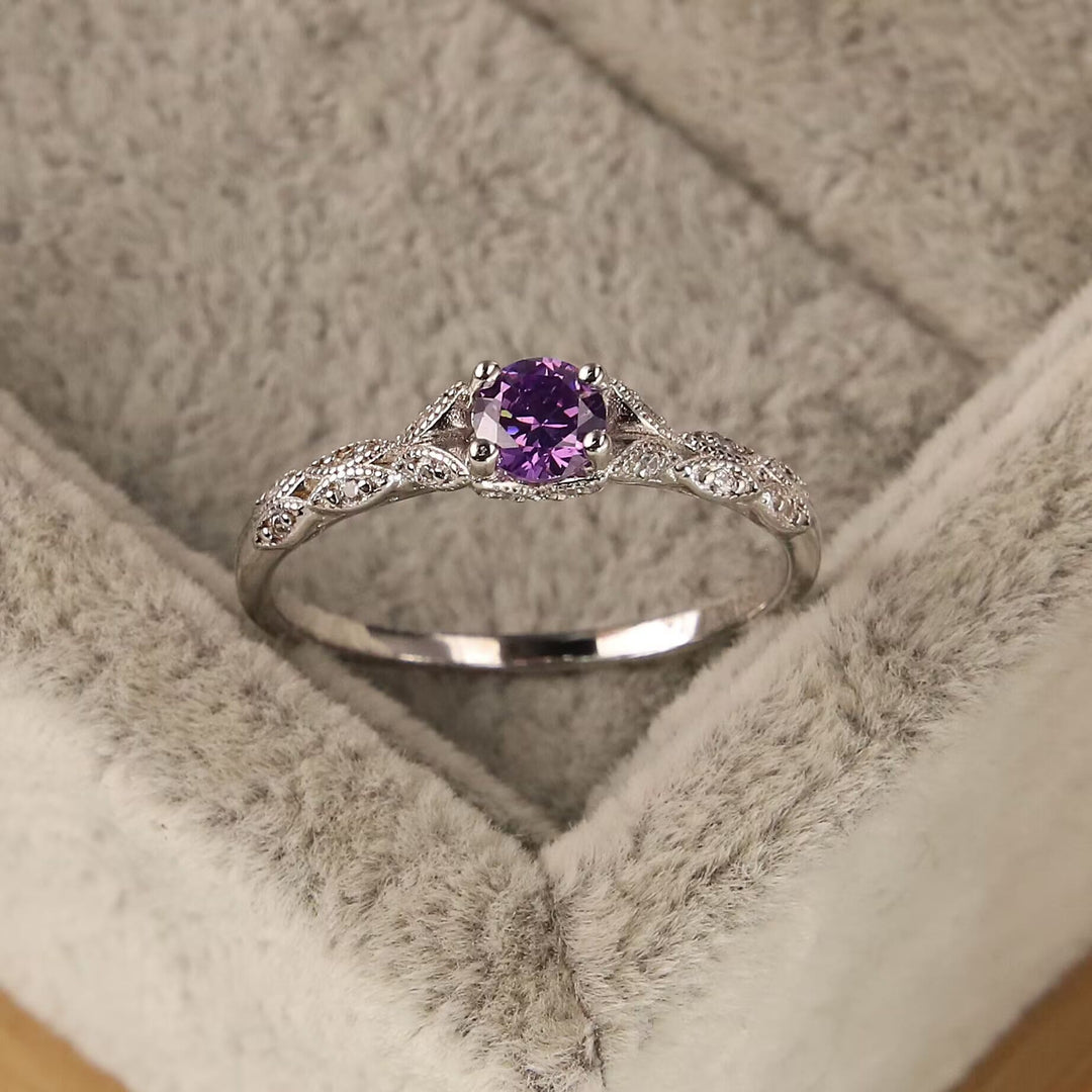 Olivenorma Inlaid Purple Amethyst Zirconia Simple Ring - Amethyst - 10 - image 0