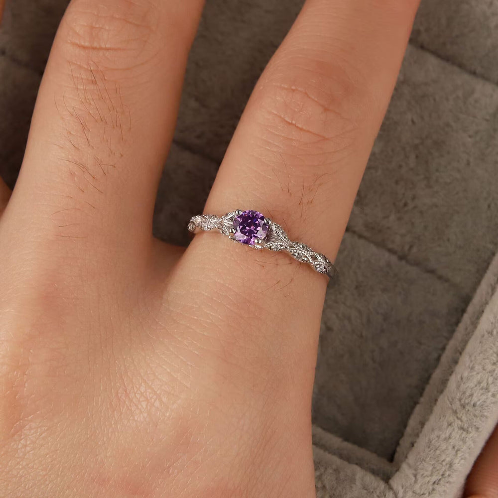 Olivenorma Inlaid Purple Amethyst Zirconia Simple Ring - image 1