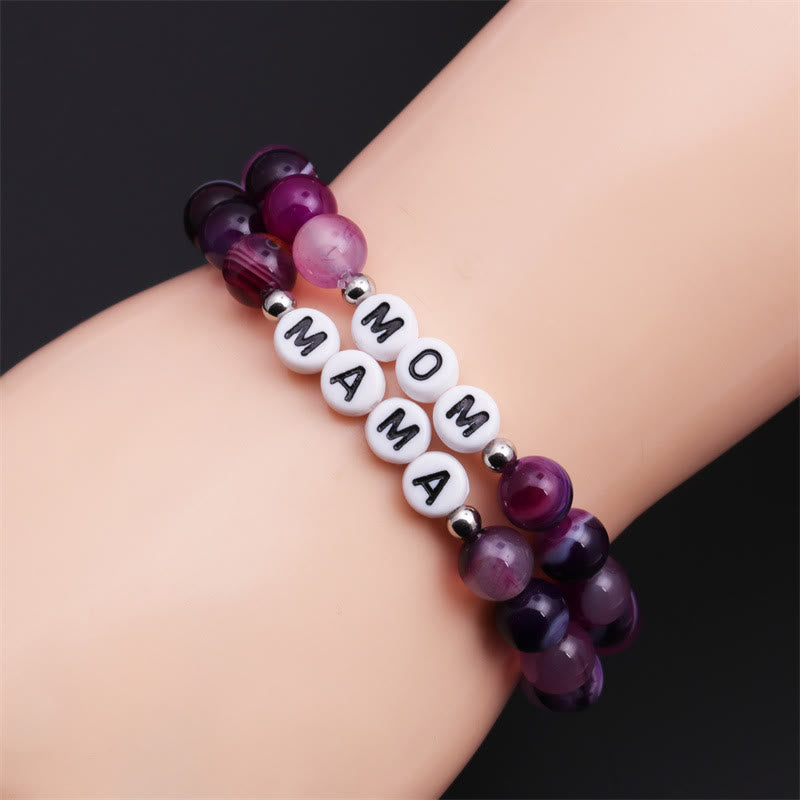 Olivenorma "MOM" Pink Tiger Eye Beaded Bracelet