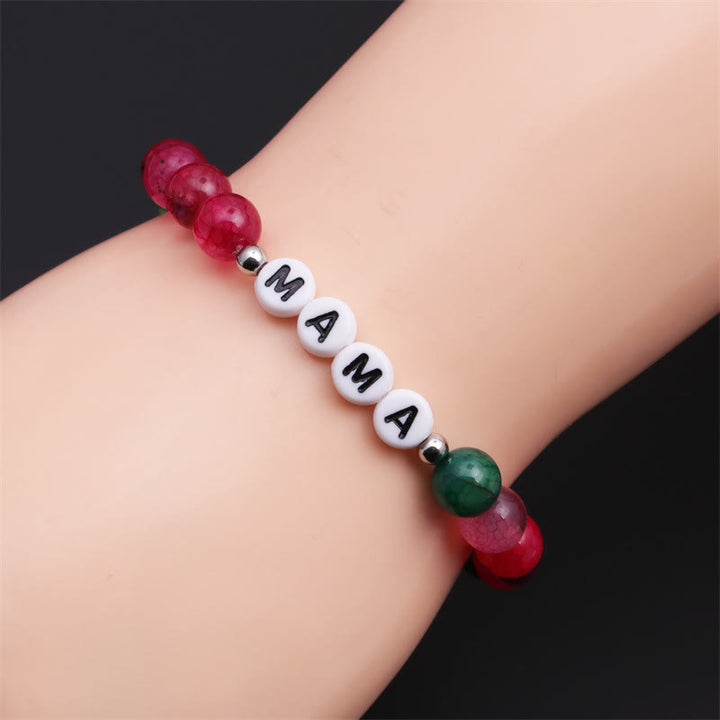 Olivenorma "MAMA" Red Green Turquoise Beaded Bracelet