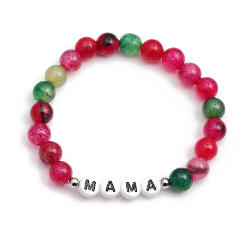 Olivenorma "MAMA" Red Green Turquoise Beaded Bracelet