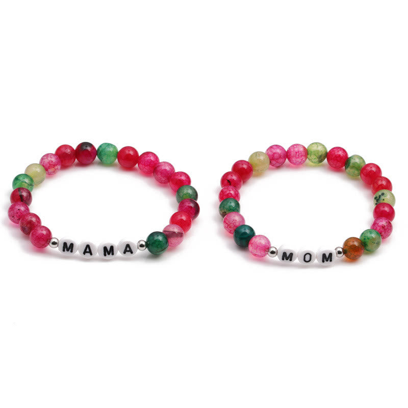 Olivenorma "MAMA" Red Green Turquoise Beaded Bracelet