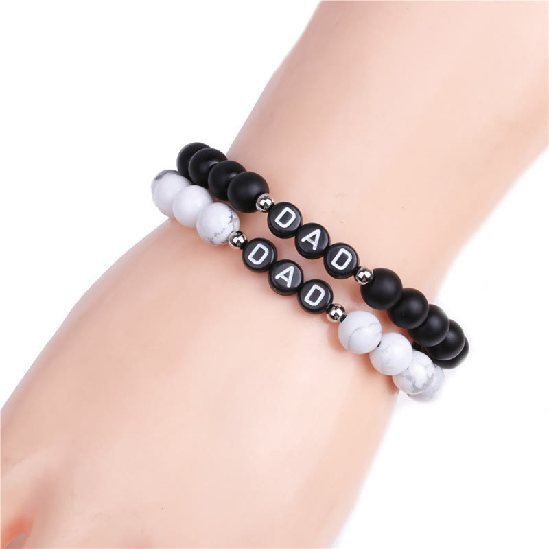 Olivenorma "MOM" Black Onyx White Turquoise Obsidian Beaded Bracelet