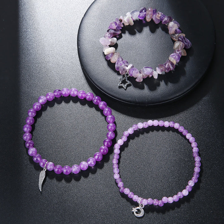 Olivenorma Amethyst Stars And Moon Full Pendant Bracelet Set