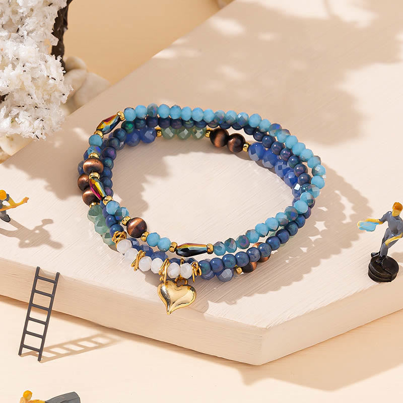 Olivenorma Crystal Gold Love Pendant Three-Layer Bracelet Set
