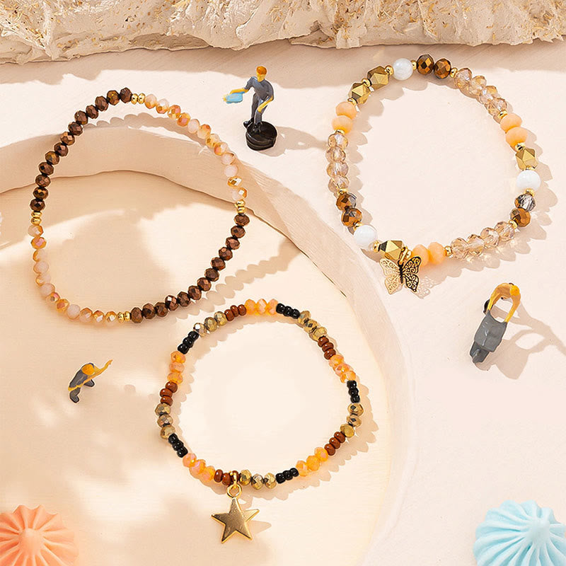 Olivenorma Crystal Beaded Gold Star Pendant Triple Layer Bracelet Set