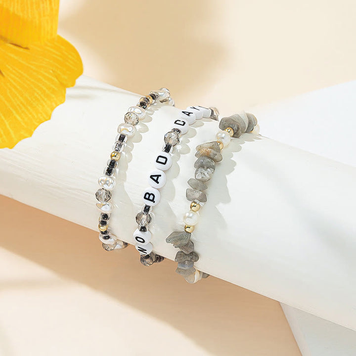 Olivenorma "No Bad Days" Crystal Beaded Three Layer Bracelet Set