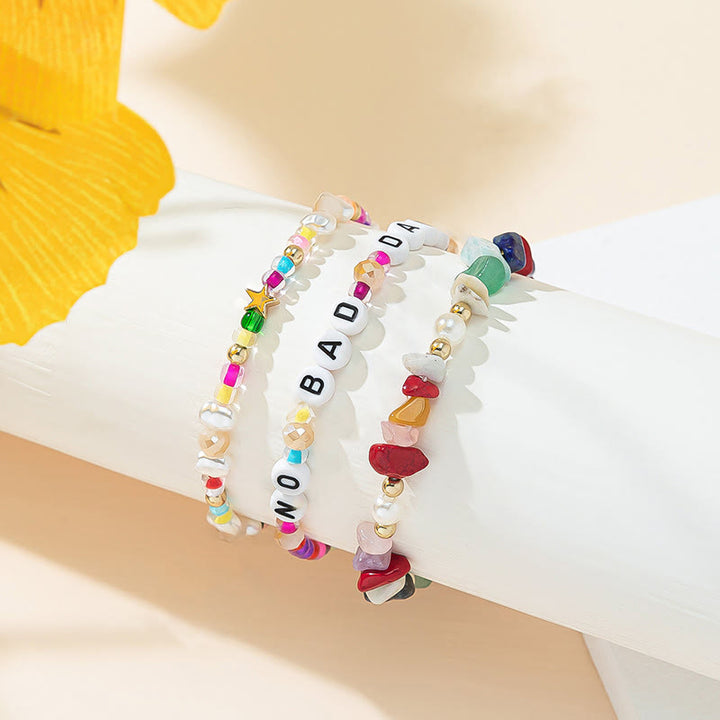 Olivenorma "No Bad Days" Crystal Beaded Three Layer Bracelet Set