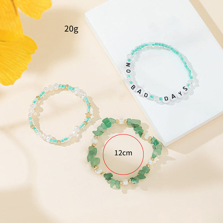 Olivenorma "No Bad Days" Crystal Beaded Three Layer Bracelet Set