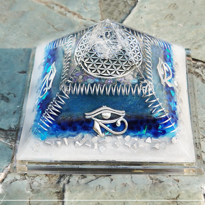 Olivenorma Aquamarine Eye of Horus Healing Orgone Pyramid