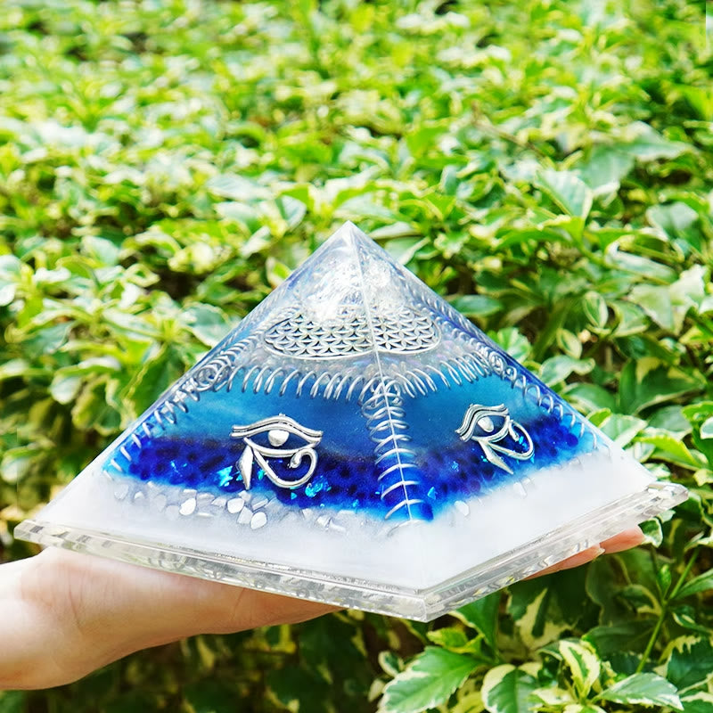 Olivenorma Aquamarine Eye of Horus Healing Orgone Pyramid