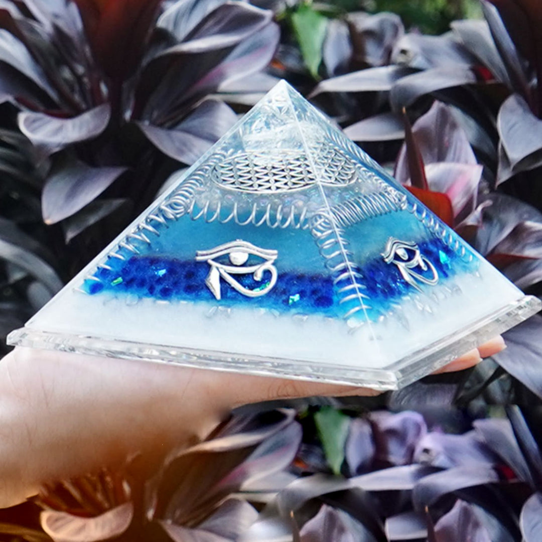 Olivenorma Aquamarine Eye of Horus Healing Orgone Pyramid