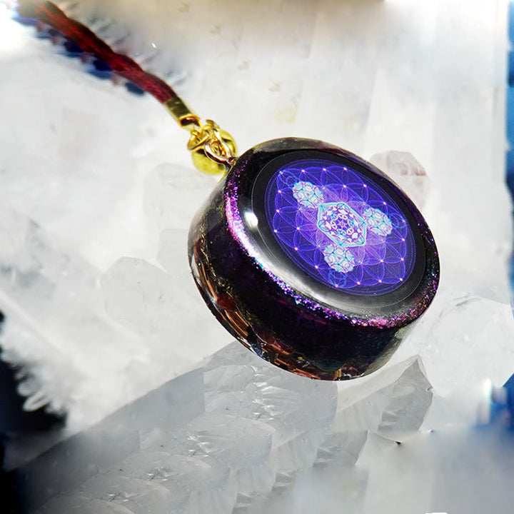 Olivenorma Amethyst Garnet Flower of Life Orgone Necklace