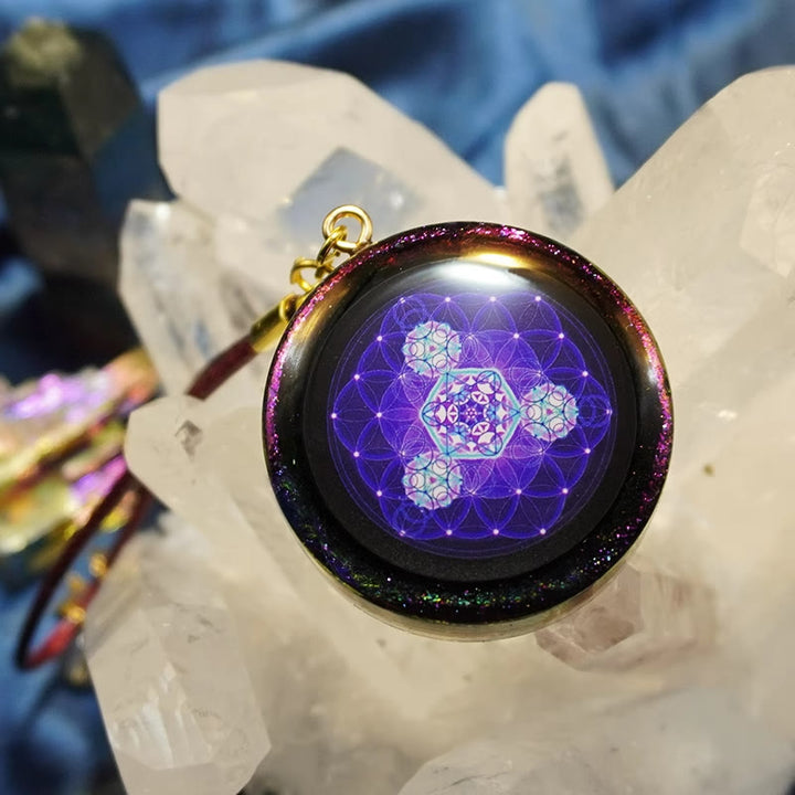 Olivenorma Amethyst Garnet Flower of Life Orgone Necklace