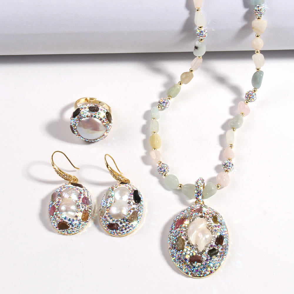 Olivenorma Morganite Tourmaline Freshwater Pearl Jewelry Set