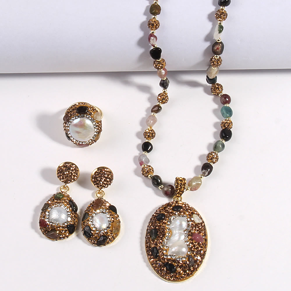 Olivenorma Morganite Tourmaline Freshwater Pearl Jewelry Set