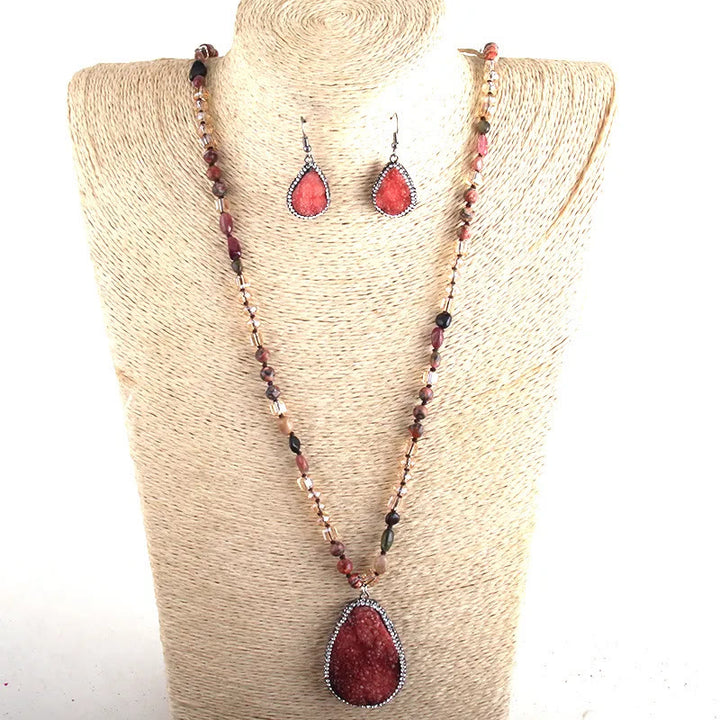 Olivenorma Cluster Pendant Raw Stone Beads Jewelry Set