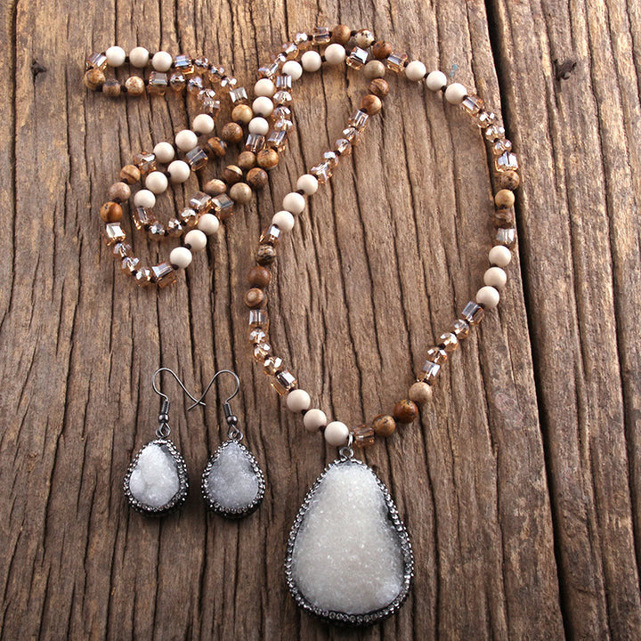 Olivenorma Cluster Pendant Raw Stone Beads Jewelry Set