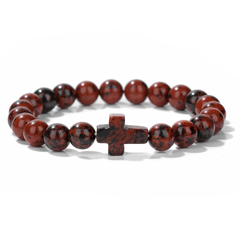 Olivenorma Natural Crystal Beads Cross Pendant Bracelet