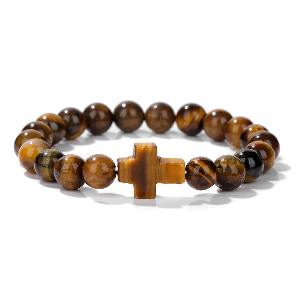 Olivenorma Natural Crystal Beads Cross Pendant Bracelet