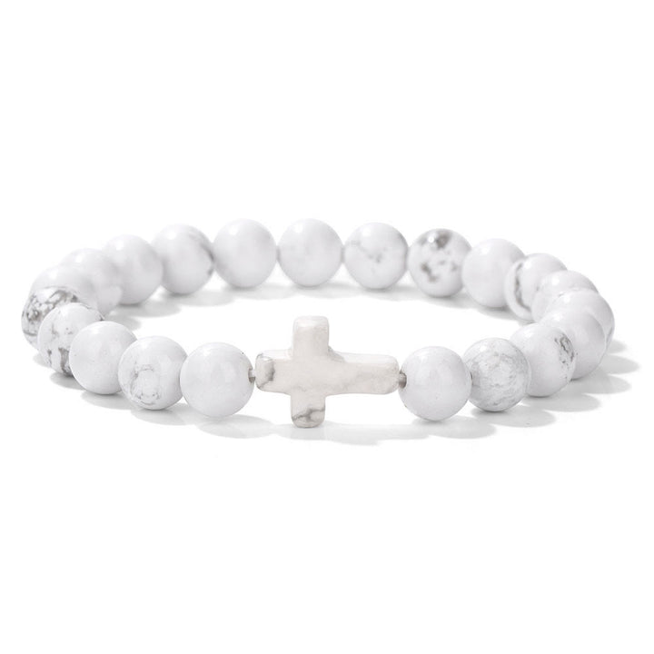 Olivenorma Natural Crystal Beads Cross Pendant Bracelet