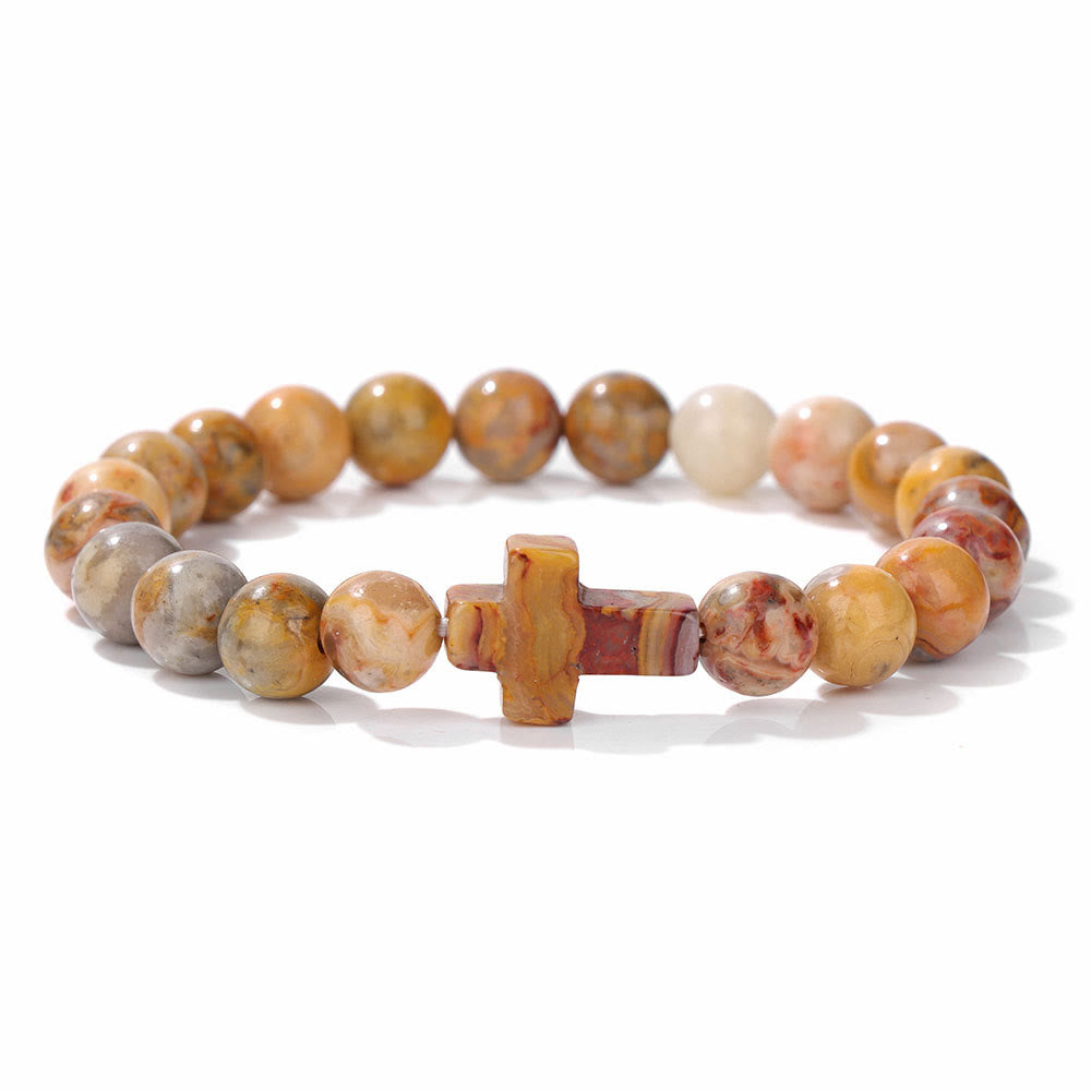 Olivenorma Natural Crystal Beads Cross Pendant Bracelet