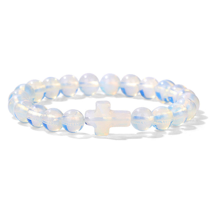 Olivenorma Natural Crystal Beads Cross Pendant Bracelet