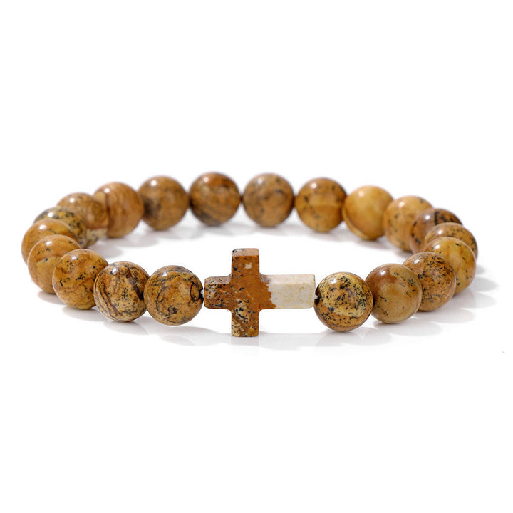 Olivenorma Natural Crystal Beads Cross Pendant Bracelet